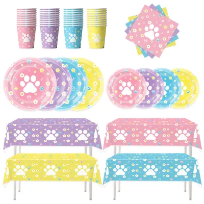 Color Dog Printing Theme Tableware Dog Birthday Party Tableware Set Decorative Layout Supplies