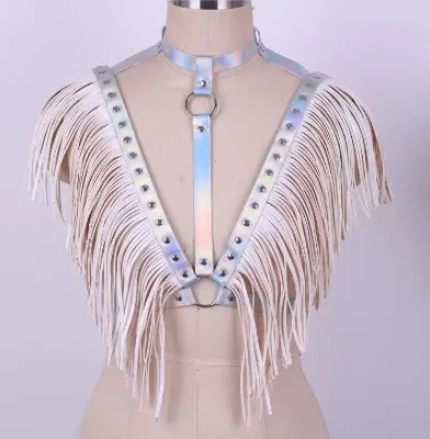 Wholesale PU Leather Erotic Suspender Strap Set Sexy Women Body Harness Garter Bra Thong Belt with Long Tassel Weddings Parties