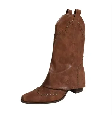 Custom Vintage Western Cowboy Midtube Women's High Heel Boots New Arrival Custom Design