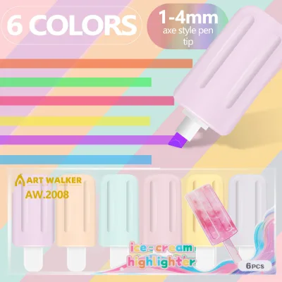 For Hot-Selling Mini Oblique Tip Highlighter Set Macaron 6 Colors Pastel Student Marker Pens Eye Protection