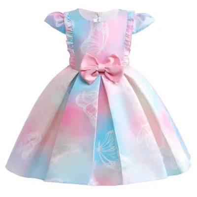 Ready to Ship Bule Princess Dress for Girl Kid Butterfly Cotton Girls Dresses Princess Dresses Party