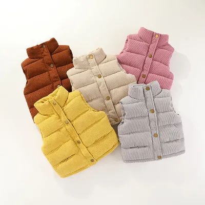 2024 New Children's Puffer Vest Boys and Girls Down Padded Waistcoat for Autumn Winter Corduroy Thickened Outwear