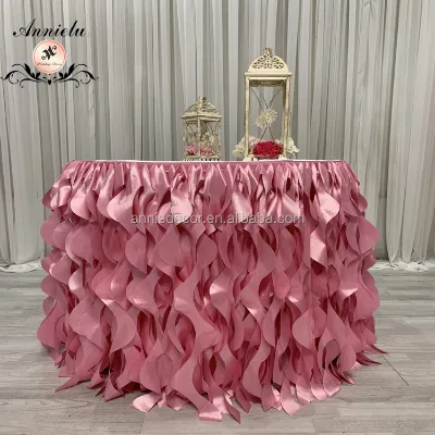 Hot pink Curly Willow Table Skirt for Wedding Events Decoration