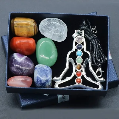 Natural Crystal Tumbled Stones Amorphous Irregular Multicolored Chakra & Zen Meditation Stone Set with Gift Box Packaging