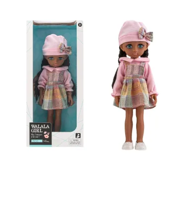 14 Inch Active Eye Full Vinyl Black African Fashion Doll Soft Toy Lifelike Beautiful Dressing