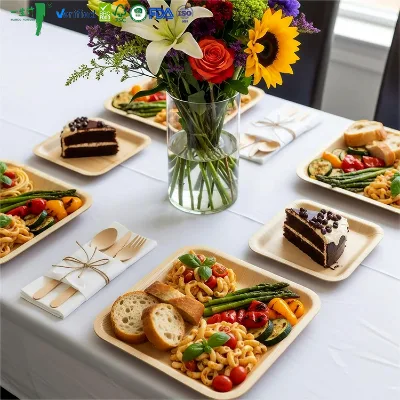 Low MOQ Custom Logo Eco Friendly Disposable Cutlery Bamboo Disposable Plates FSC Certified