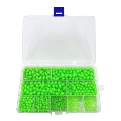 900Pcs Green Luminous Oval Shaped Beads Hard Plastic Fishing Bead Kit for Saltwater & Freshwater Glow Fishing Rigs Tackle