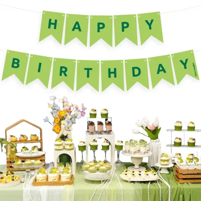 New Paper Pull Flag Happy Birthday Letter Green Fishtail Banner Holiday Style Festival Party Supplies