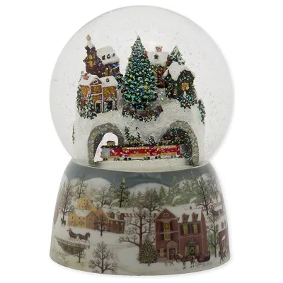 Train Tunnel Winter Scene 120MM Revolving Musical Glitterdome Plays Over the River and Through the Woods