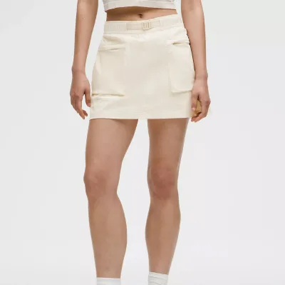 Women's Elastic Waist Adjustable Buckle Breathable Nylon Cargo Skort Built-in Liner Shorts Big Patch Pockets Quick Dry Skirt
