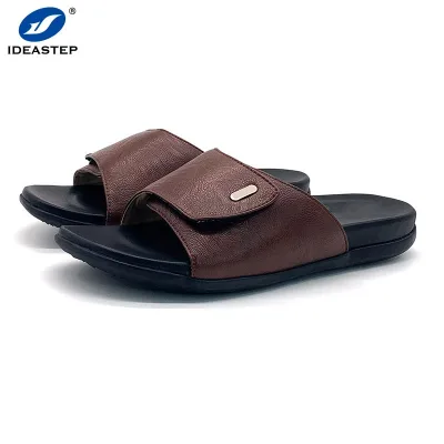 Ideastep Comfortable Slide Sandals Arch Support Foot Orthopedic Leather Sandals for Men