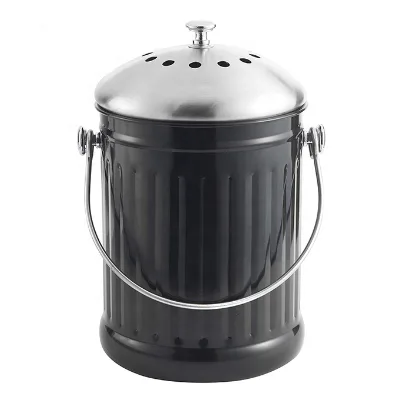 Household Kitchen Compost Bin 5L Stainless Steel Compost Bin Iron Powder Coating Compost Waste Bin