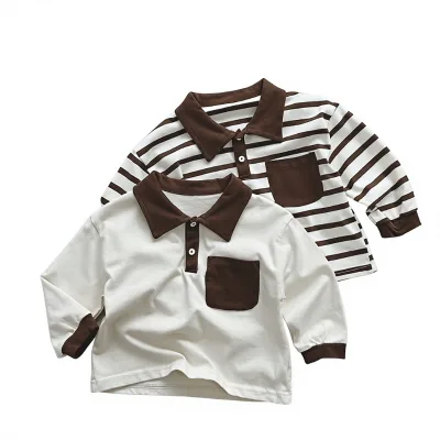 Childrens Clothing Kids Striped Solid Color POLO Shirt Boys Girls Casual Trendy Long Sleeve Moisture-wicking Top