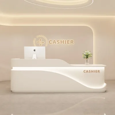 Durable Modern Wood Office Reception Desk LED Lighting High Load-Bearing Capacity Eco-Friendly Glossy Stain-Resistant Commercial