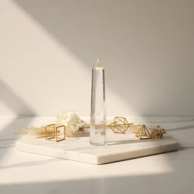 Natural 24 Sided Natural Clear Quartz Crystal Vogel/Natural Clear Crystal Vogel Point Wand