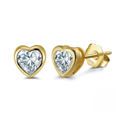 Hot Sale S925 Sterling Silver Heart Earrings with Zircon Stone Gold Plated Heart Shape Cubic Zirconia Ear Jewelry Gift Wholesale
