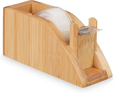 Natural Bamboo Tape Dispenser Heavy Duty Desktop Tape Cutter Holder for Standard Packing Tape Office School Stationery Supplies