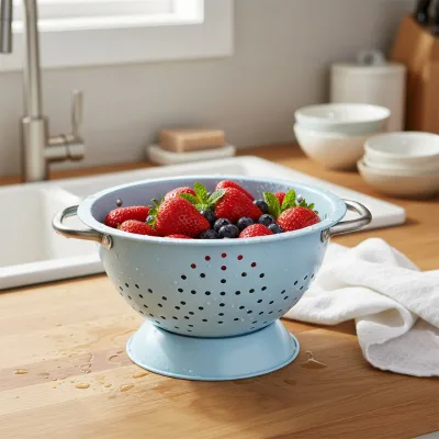 Multifunctional Vegetable and Fruit Drain Basket Steel Fruit Washing Bowl Colanders Strainers with Double Handle