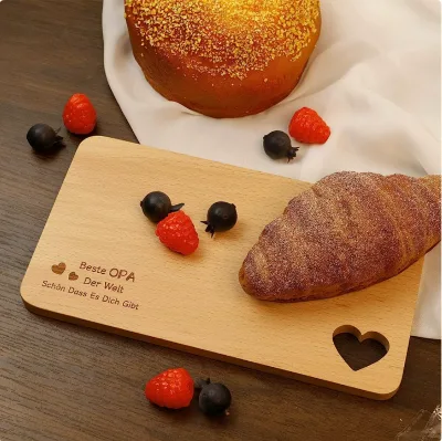 Personalized Engraved Rubber Wood Cutting Board with Heart Hole Gift Kitchen Board with Handle