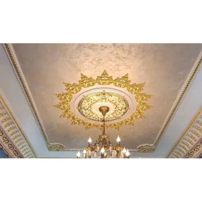 Antique Gold Room Ceiling Decoration Ornament Round Panel PU Ceiling Medallion