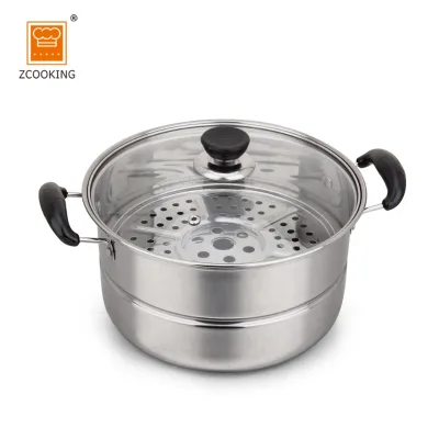 2 Layer Cooking Pot /Stainless Steel Food Steamer With Glass Lid