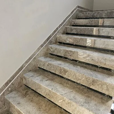 Designer Straight Marble Staircase for Contemporary Home with Floating Effect and Premium Marble Material