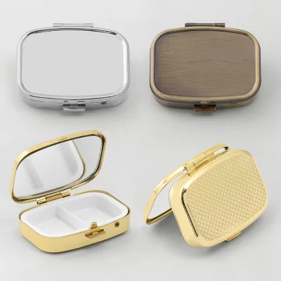Mini Metal Portable Makeup Mirror Small Medicine Box Two-section Folding Portable Mirror Pocket Box