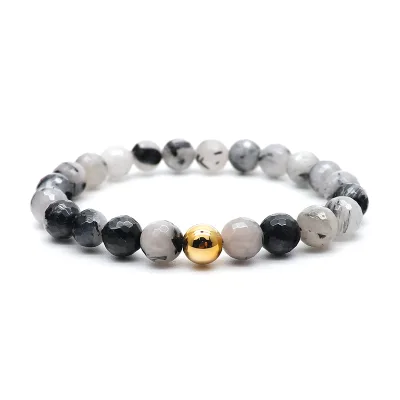 Men's Unisex Stainless Steel Bracelet Grey Map Stone Beads Trendy Butterfly Shape Gold Silver Plated Anniversary Buddhism