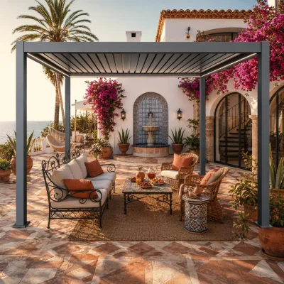 Thick Frame Electric Motorized Aluminum Louvered Customized Patio Pergola Shade Cover with LED Lighting