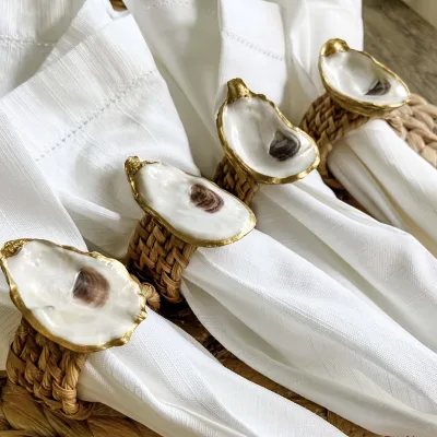 Summer Beach Wedding Napkin Rings, Golden Oyster Shells, Wedding and Valentine'S Gifts for Girlfriend, Party Napkin Rings