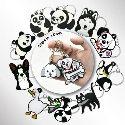 Manufacturer Factory Wholesale 2D PVC Animal Keychains Dog Cat Style Keyrings with Key Ring for Backpack Decoration
