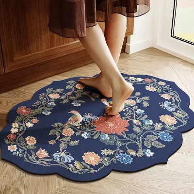 Chinese Retro Style Double Bird Flower Kitchen Table Mat Handmade Paper Entrance Door Diatom Mud Floor Mat Non-Slip Printed