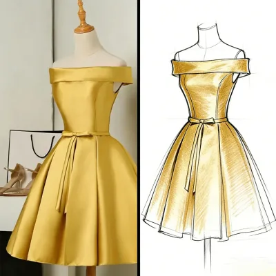 S-2XL Wholesale Customization Korean Satin Solid Spring A-Line High Waist Mini Dress for Host Art Exam Graduation Annual Meeting