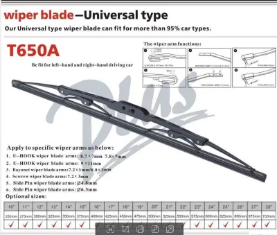 T650A Wholesale Price Auto Parts Wiper Blae Universal Metal Wiper Blade 14-28 Traditional Frame Natural Rubber Windshield Wipers