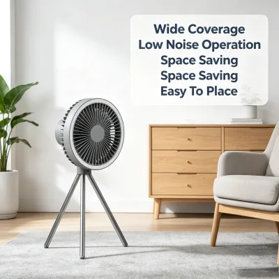 New Multifunctional Fan Household Tripod Electric Fan High Wind Power Portable Lighting and Charging Outdoor Camping