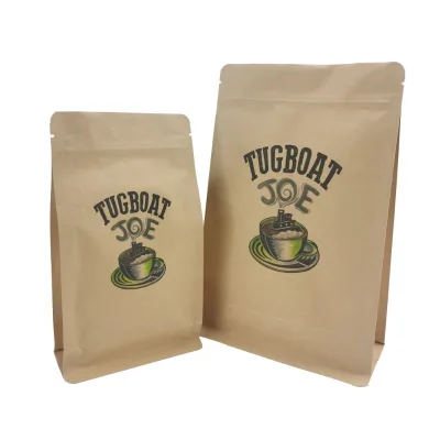 250g 500g Logo Printed Reusable Zipper Compostable Aluminum Foil Flat Bottom Kraft Paper Pouch Arabica Coffee Beans Packaging