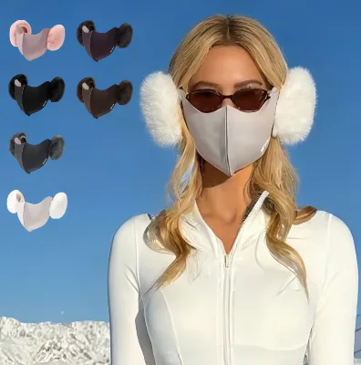 Winter Thermal Insulation Face Cover Daily Commuting Skiing Warm 2-in-1Mask with Furry Earmuffs