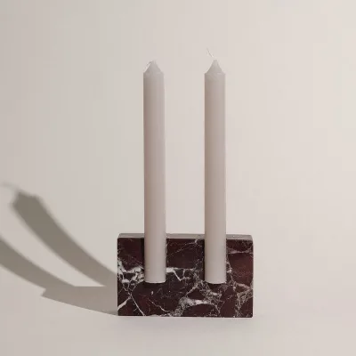 New Design Custom Handmade Pillar Shape Natural Red Marble Retro Christmas Wedding Candle Holder for Home Decor