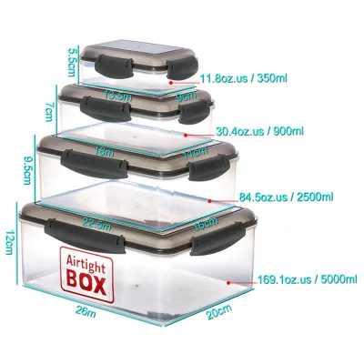 EVERSMILY Plastic Rectangular Airtight Kitchen Storage & Organization Food Containers Set Refrigerator Organizer Containers