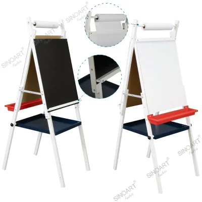 SINOART Wooden Children Easel Board Adjustable Legs Children's Easel Tray with Paper Roll