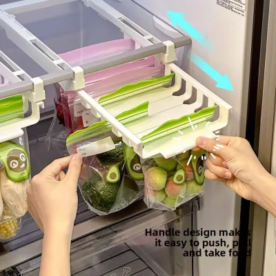 GREENSIDE Punch-free PP Plastic Refrigerator Preservation Bag with Drawer and Orbit Storage Rack Hanging Kitchen Storage