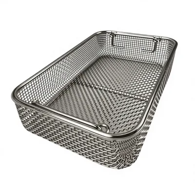 Stainless Steel Rectangle Sterilization Tray Case Box 40cm Eco-Friendly Surgical Instrument Storage Basket