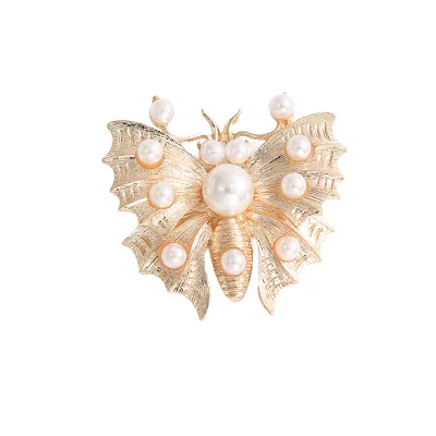 Three Dimensional Insect Pearl Gold Plated Alloy Pin Creative Animal Brooch for Party Wedding Engagement Unisex Gift