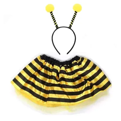 Halloween Party Cosplay Children Kids Bee Costume Fancy Dress Bee Headband and Tutu Skirt 2PC Set for Girls