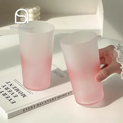 High Appearance Gradient Pink Water Drinking Glass Frosted Cocktail Collins Cups Highball Cup