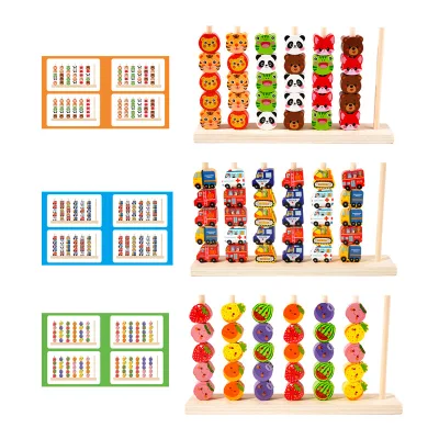 Wooden Stacking Lacing Beads Toy Threading Blocks Sorting Matching Game Kids Fine Motor Training Educational Toy Wholesale