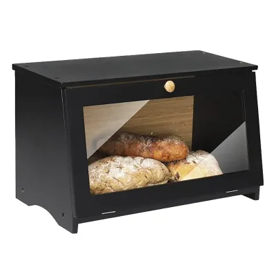 Simple Design Household Single Layer Large Capacity Storage Bread Snacks Dessert Bamboo Bread Box Food Storage Box for Kitchen