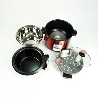 Electric Household SKD Rice Cooker with Non-sticker Aluminum Pot Glass Lid Stainless Steel Steamer 2.1-3L Capacity