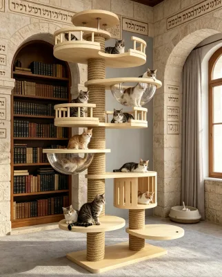 Environmentally Friendly Solid Wood 5-layer Modern Style cat Tree Non-invasive Non Punching Assembly Living Room