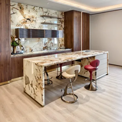 Luxury Natural Pandora Marble Kitchen Island With Wood Cabinet for Modern Home Kitchen